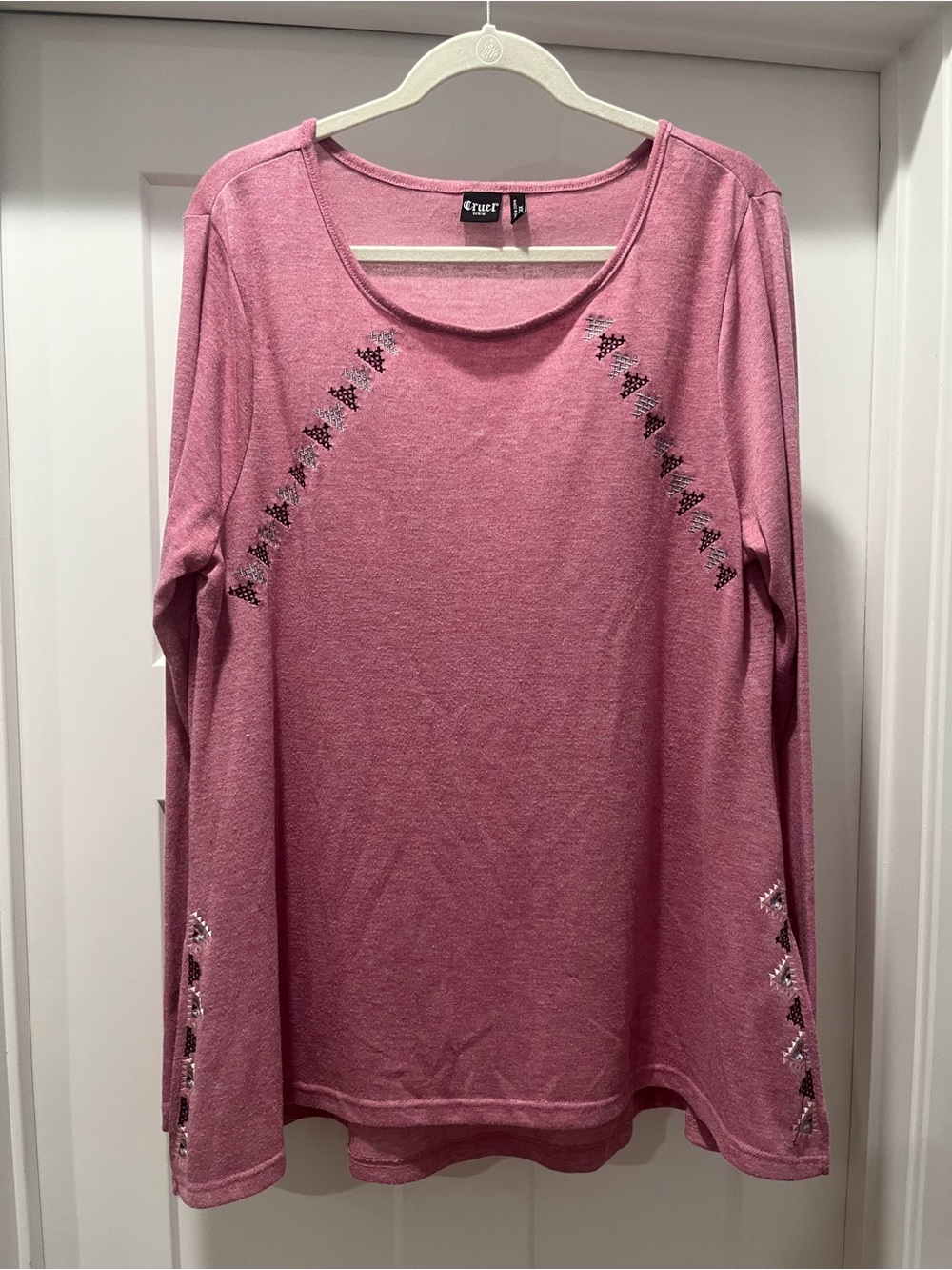 Cruel Denim XXL Western Long Sleeve Shirt Top with Embroidered Triangle Details